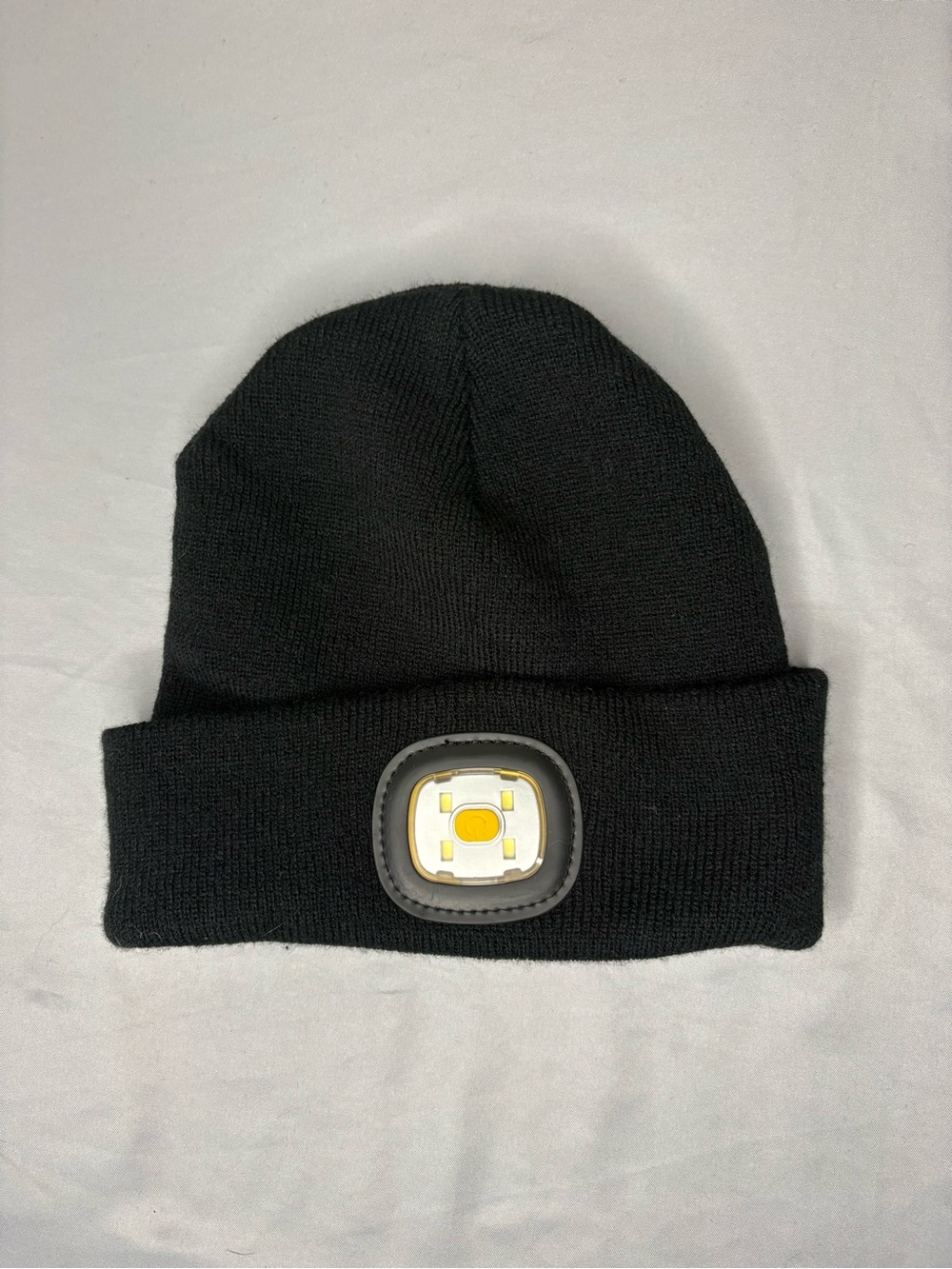 Black Knit Beanie with Front Light Head Lamp